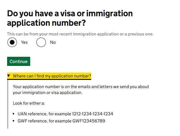 Câu hỏi về số hồ sơ visa, chọn Yes