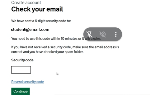 Màn hình Check your email với ô nhập mã bảo mật