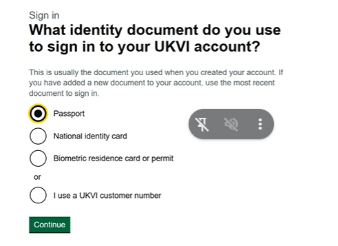 Chọn Passport làm giấy tờ đăng nhập