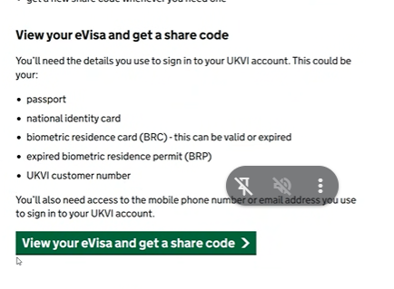 Màn hình View your eVisa and get a share code